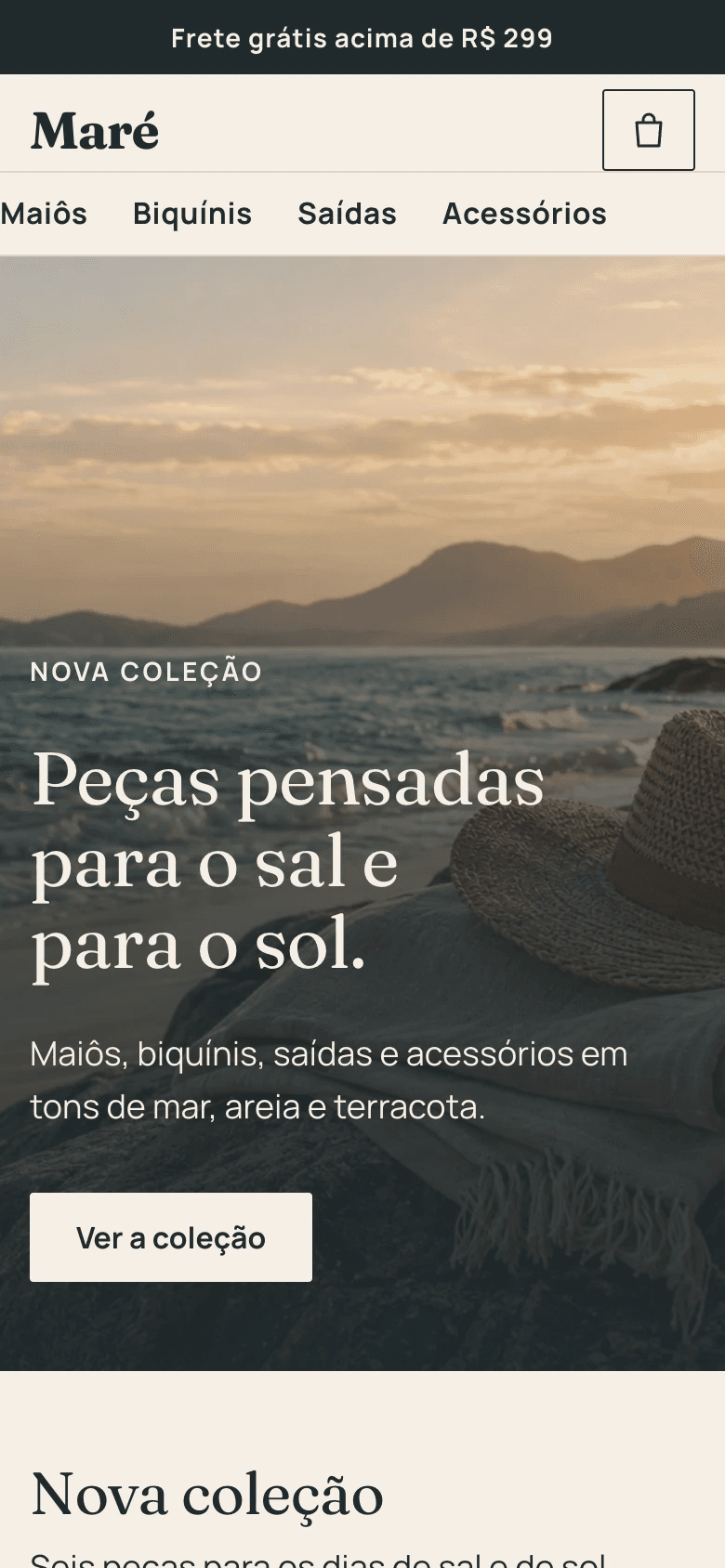 A mesma home da Maré numa tela de celular.